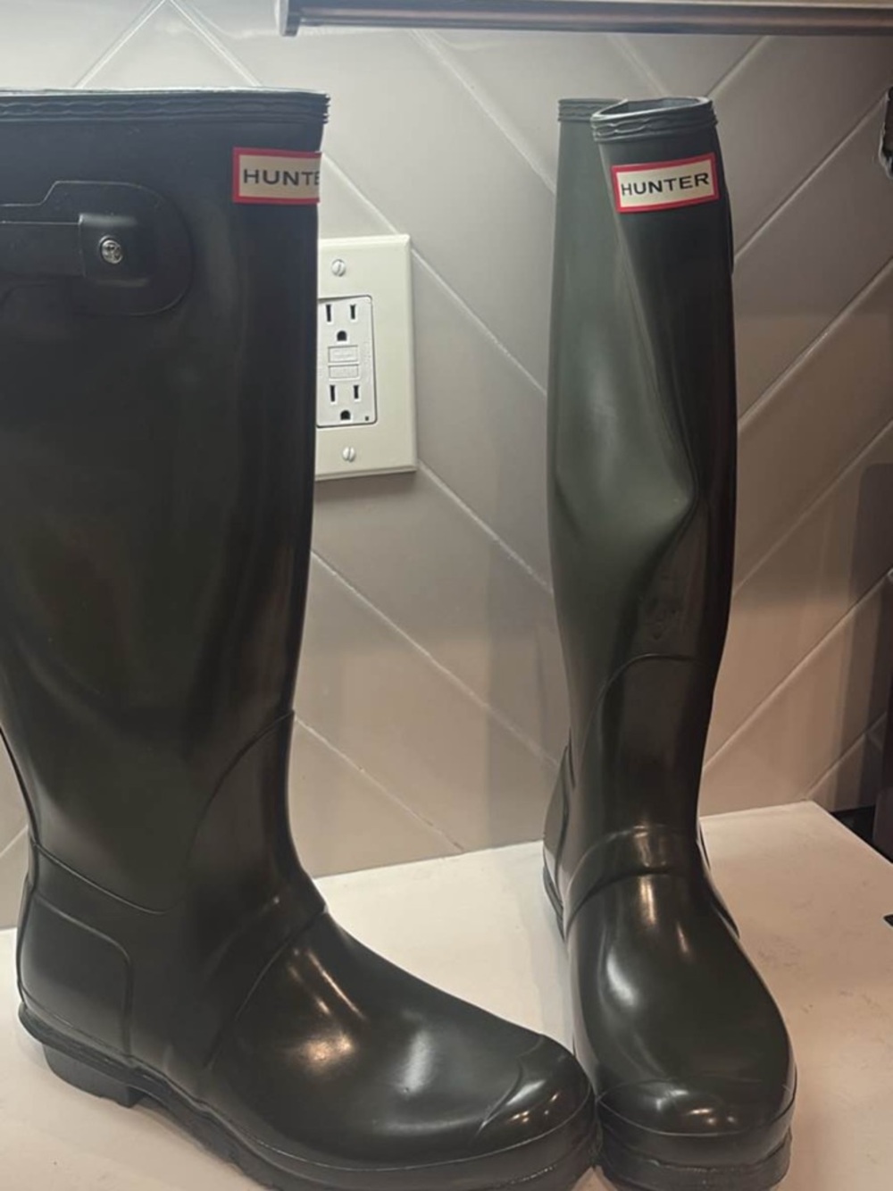 Hunter Olive Green Gloss Tall Rain Boots